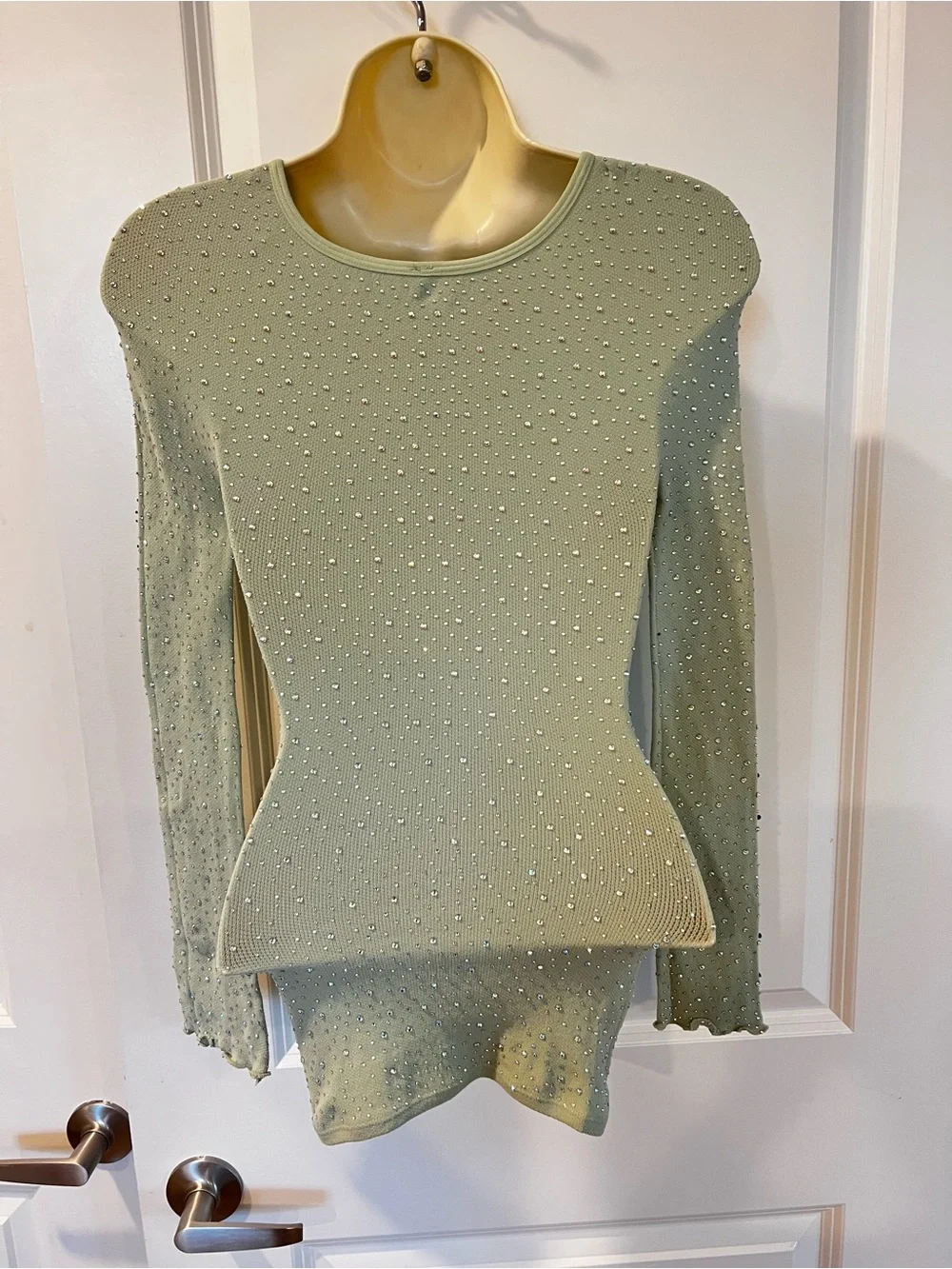Free People Night Long Sparkle Long Sleeve Top in Sage Green